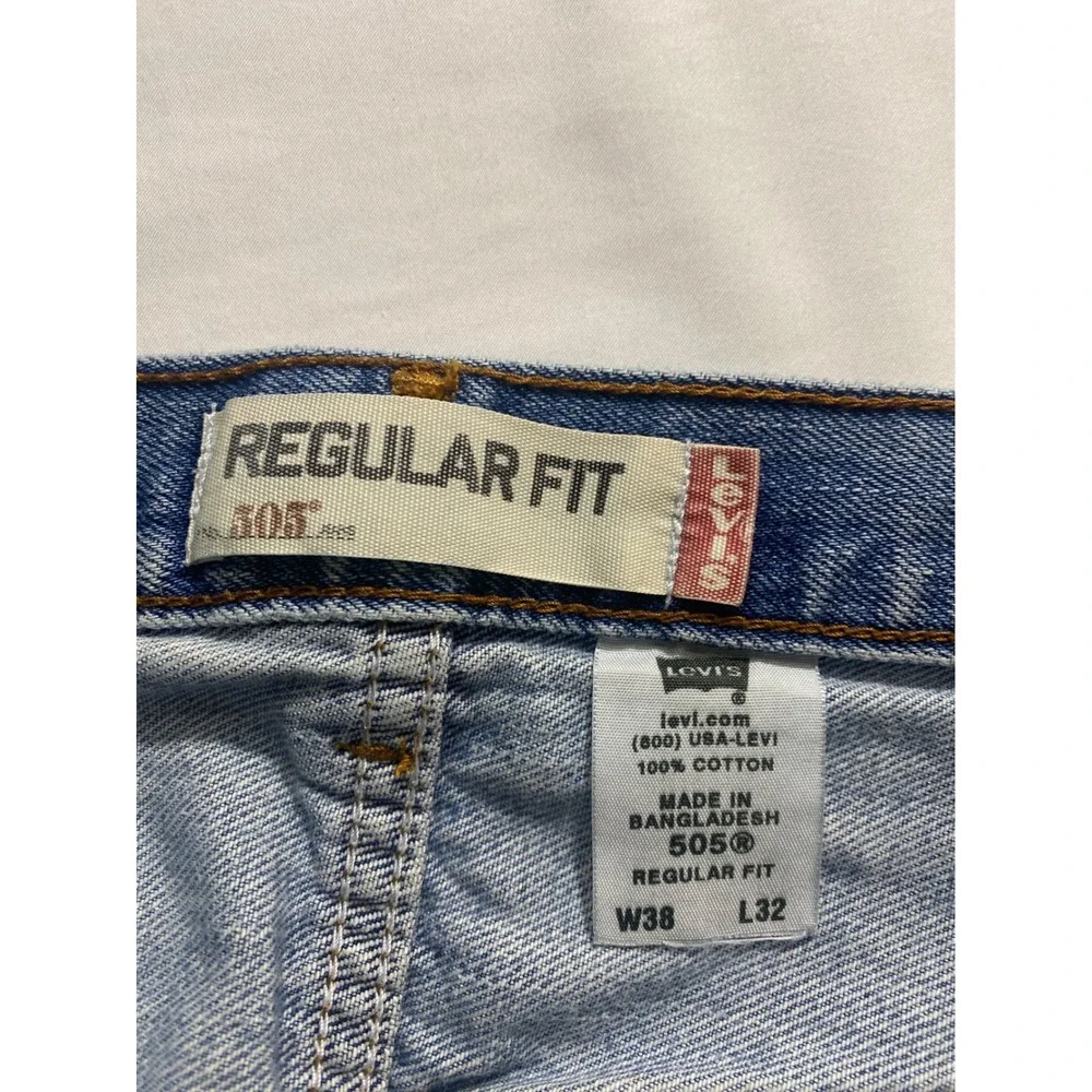 Levis 505 Regular Fit Jeans Mens 38x32 Blue Denim Straight Leg 100% Cotton